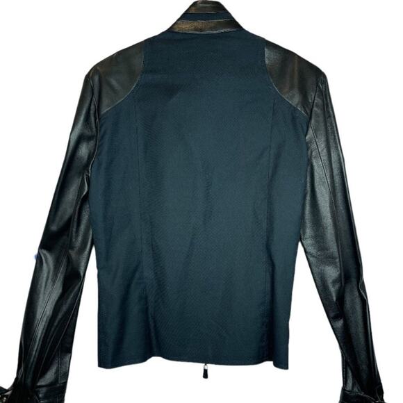 Rock and Republic Jacket Women's Small Leather Cotton Canvas Black Bomber - Picture 3 of 11
